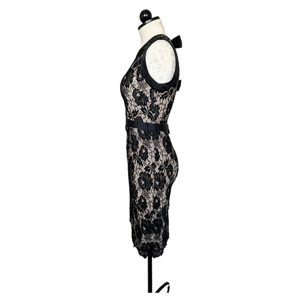 Milly of New York Marcella Bow Sheath Dress Silk & Floral Lace Overlay Size 2 - Picture 6 of 16